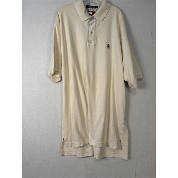 Tommy Hilfiger Mens Golf Polo Large XL Solid Cream Color Short Sleeve K1285 - Picture 1 of 10